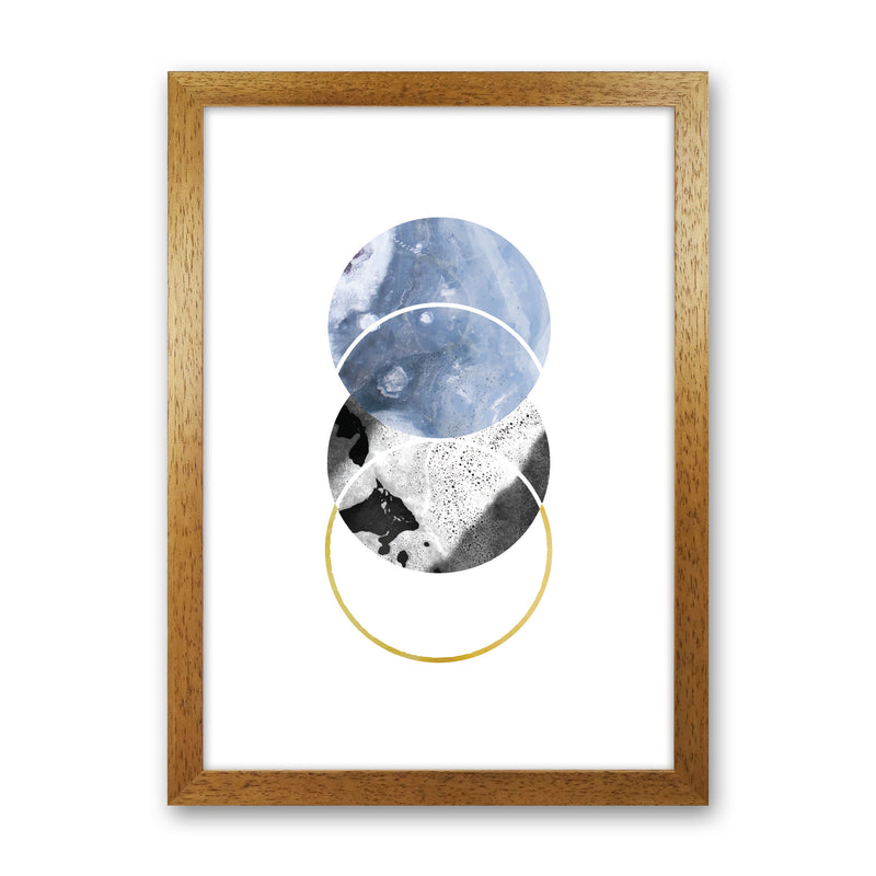 Blue And Gold Abstract Circles Modern Print Oak Grain
