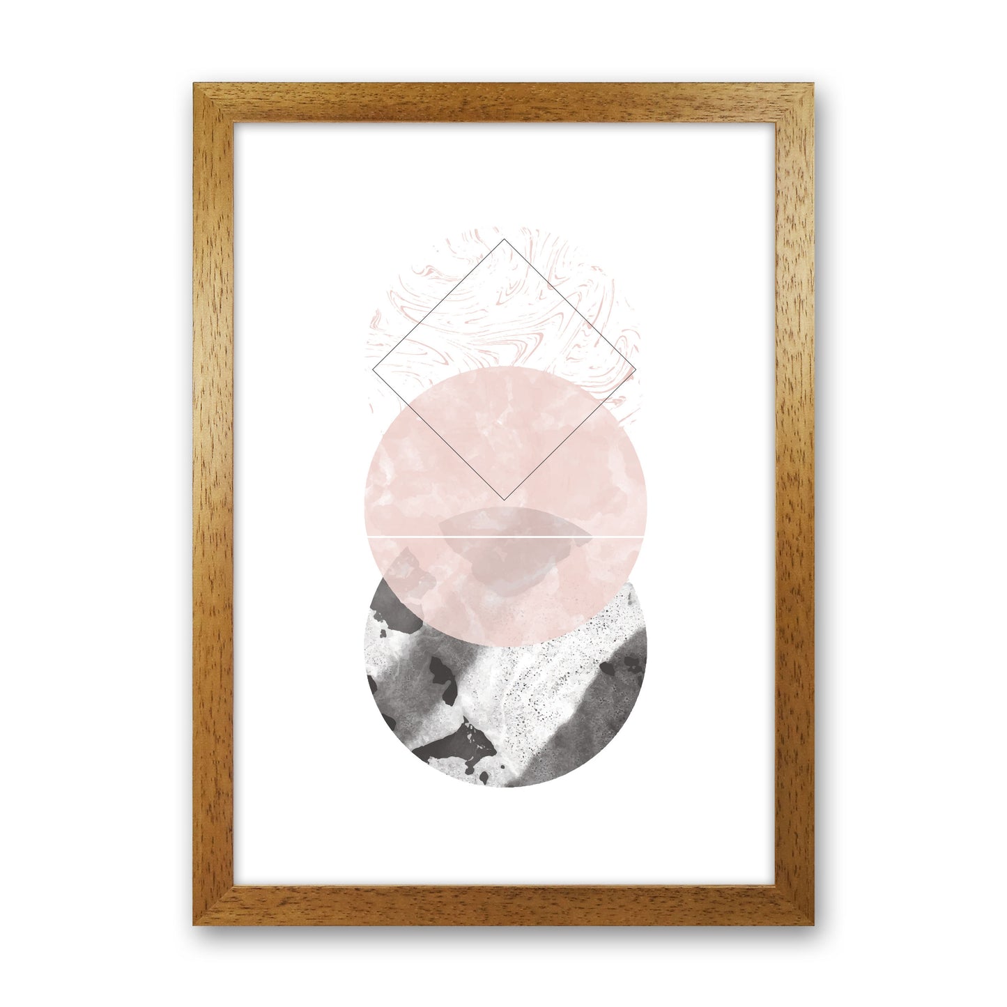Black And Pink Marble Abstract Circles Modern Print Oak Grain