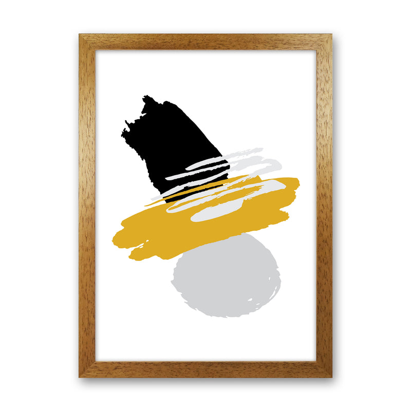 Mustard And Black Abstract Paint Shapes Modern Print Oak Grain