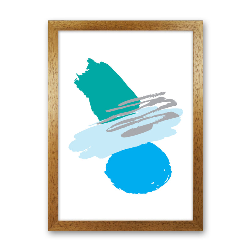 Blue And Teal Abstract Paint Shapes Modern Print Oak Grain