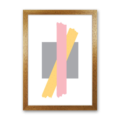 Grey Square With Pink And Yellow Bow Abstract Modern Print Oak Grain