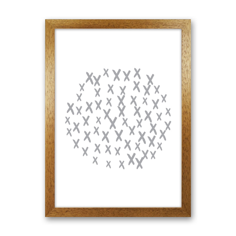 Grey Crosses Circle Abstract Modern Print Oak Grain
