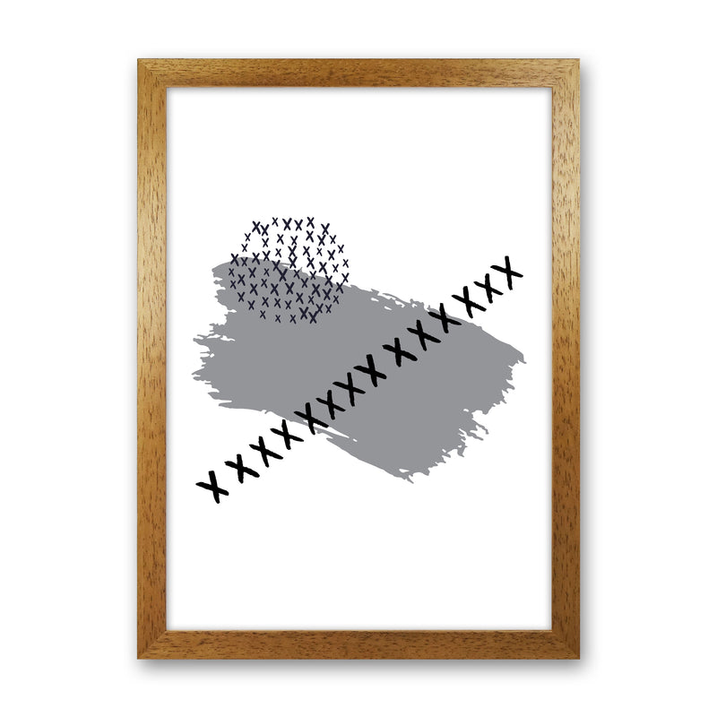 Grey X Paint Brush Abstract Modern Print Oak Grain