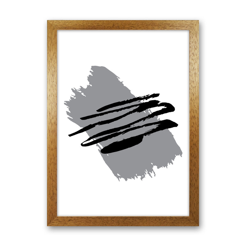 Grey Jaggered Paint Brush Abstract Modern Print Oak Grain