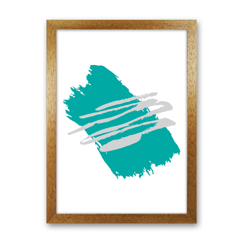 Teal Jaggered Paint Brush Abstract Modern Print Oak Grain
