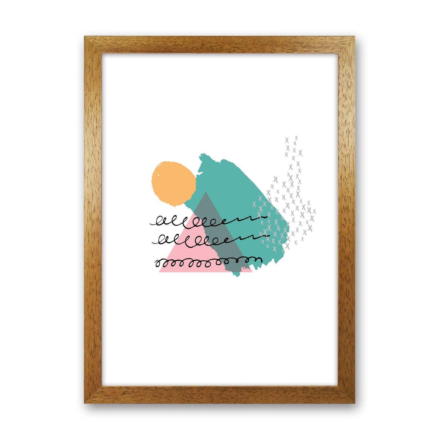 Pink And Teal Mountain Sun Abstract Modern Print Oak Grain