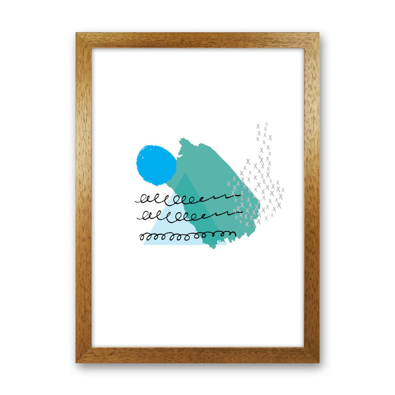 Teal And Blue Mountain Sun Abstract Modern Print Oak Grain