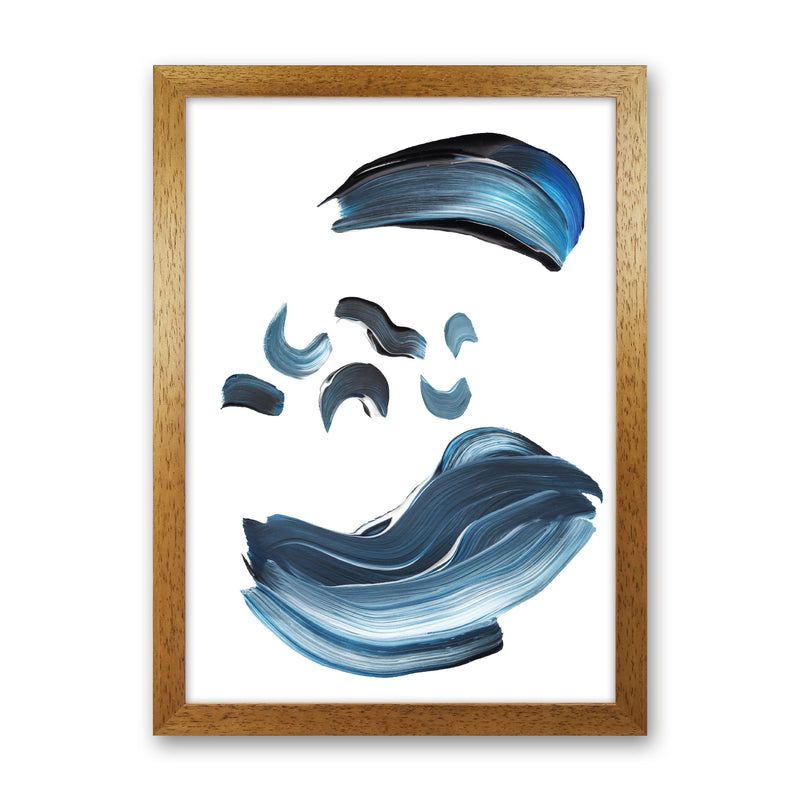 Dark Blue And Grey Abstract Paint Strokes Modern Print Oak Grain
