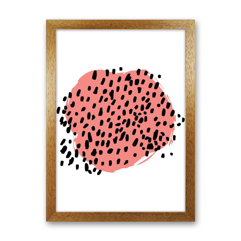 Coral Blob With Black Polka Dots Abstract Modern Print Oak Grain