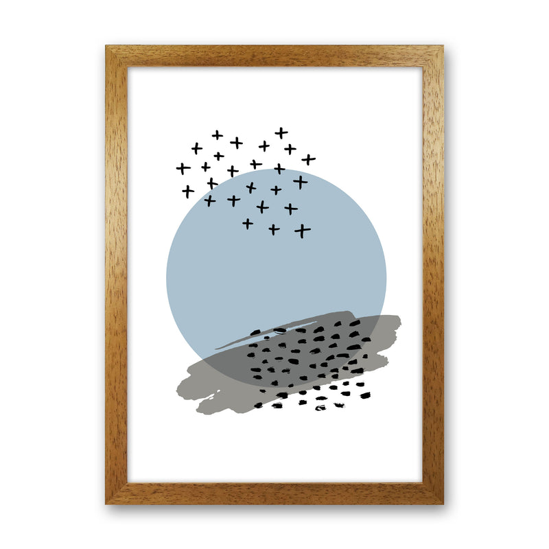 Blue Abstract Circle With Black Dashes Modern Print Oak Grain