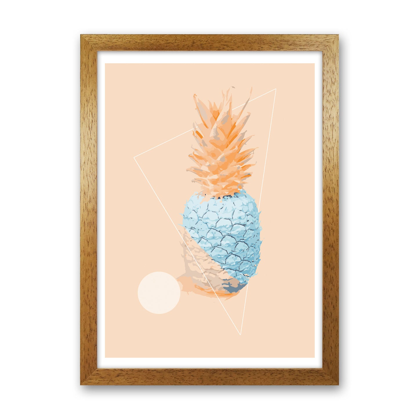 Blue And Pink Pineapple Modern Print, Framed Kitchen Wall Art Oak Grain