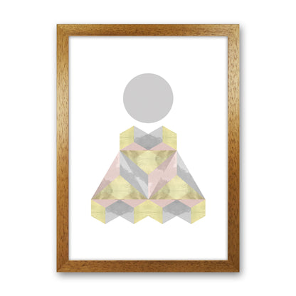 Gold, Pink And Grey Abstract Shapes Modern Print Oak Grain
