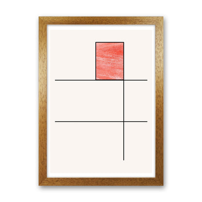 Abstract Red Crayon Geo 2 Modern Print Oak Grain