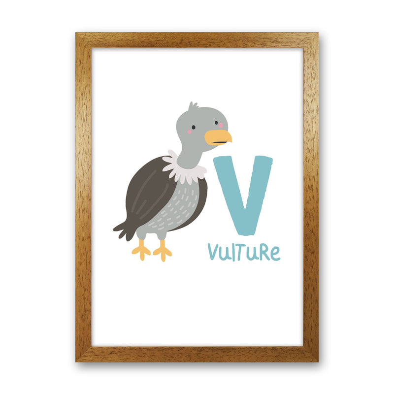 Alphabet Animals, V Is For Vulture Framed Nursey Wall Art Print Oak Grain