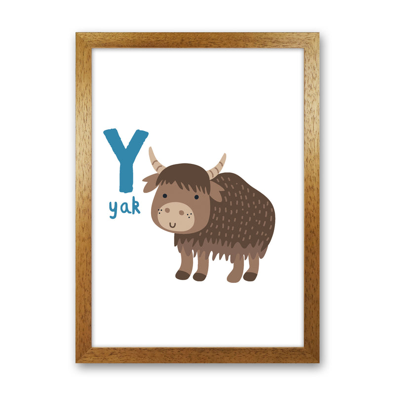 Alphabet Animals, Y Is For Yak Framed Nursey Wall Art Print Oak Grain