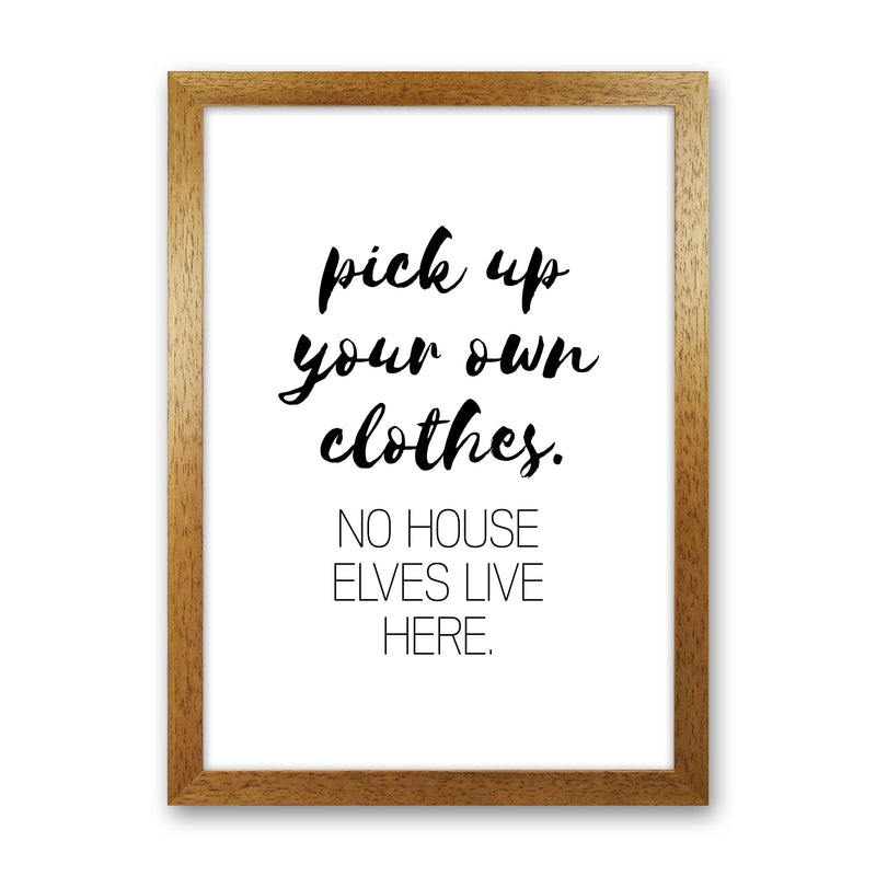 House Elves, Bathroom Framed Typography Wall Art Print Oak Grain