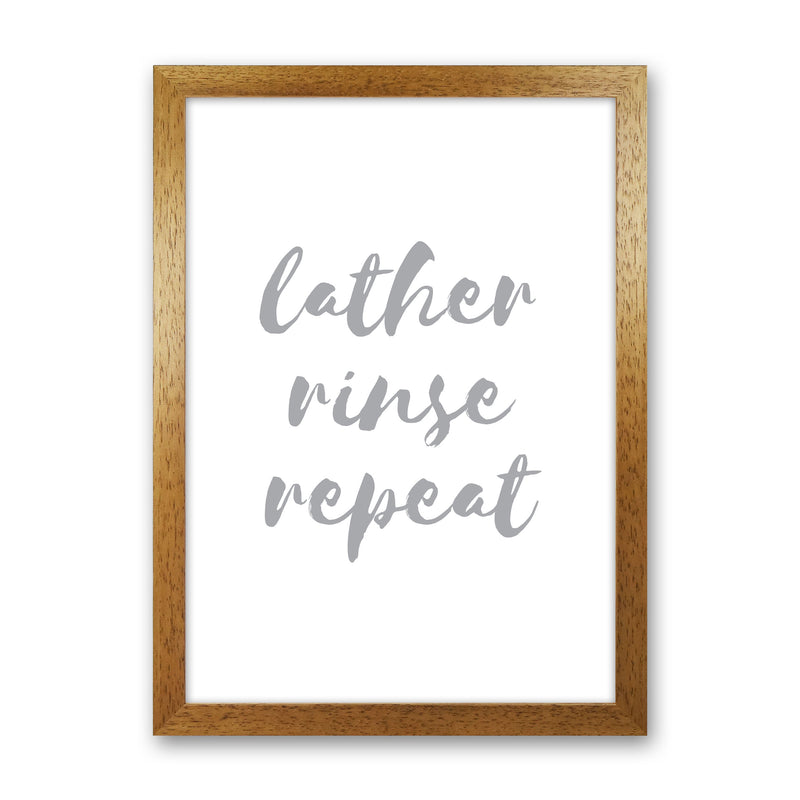 Lather Rinse Repeat Grey, Bathroom Modern Print, Framed Bathroom Wall Art Oak Grain