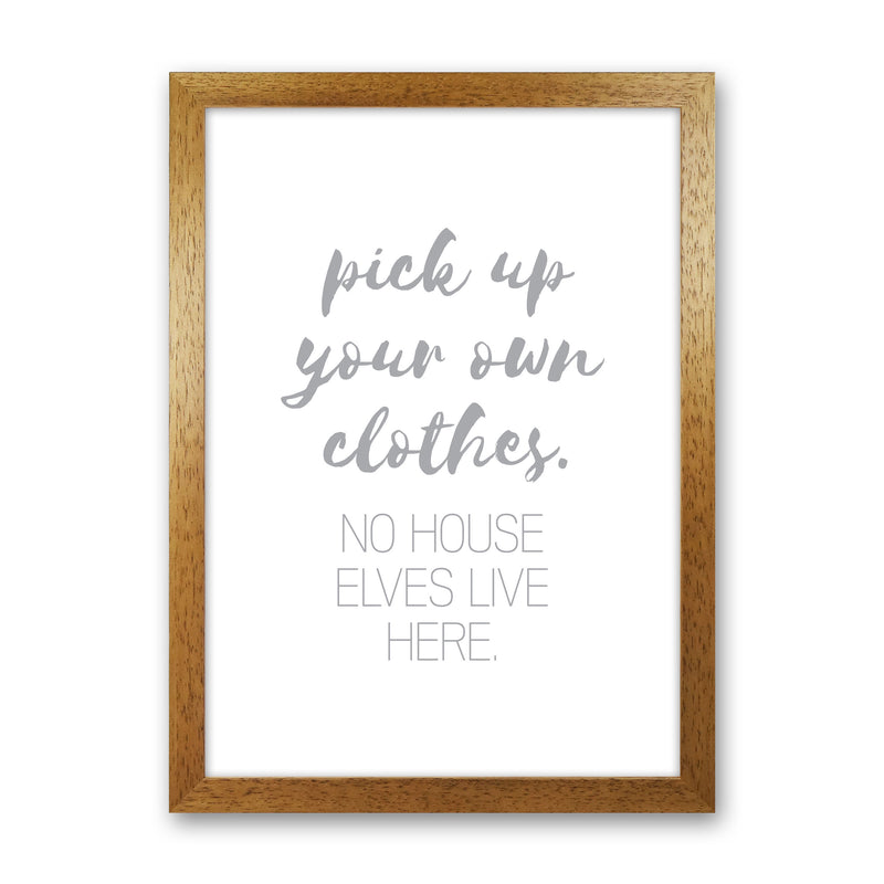 House Elves Grey, Bathroom Framed Typography Wall Art Print Oak Grain
