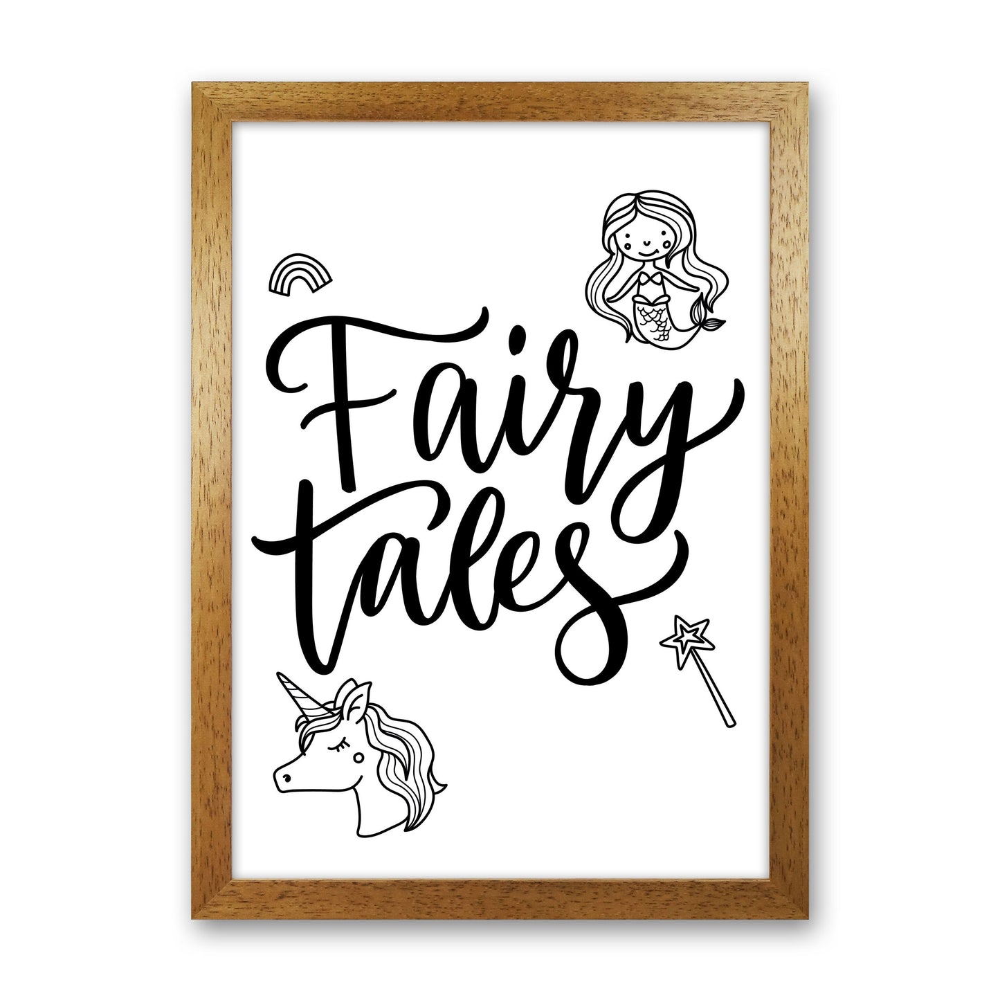 Fairy Tales Black Framed Nursey Wall Art Print Oak Grain