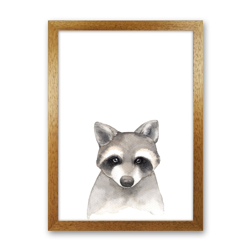 Forest Friends, Cute Raccoon Modern Print Animal Art Print Oak Grain