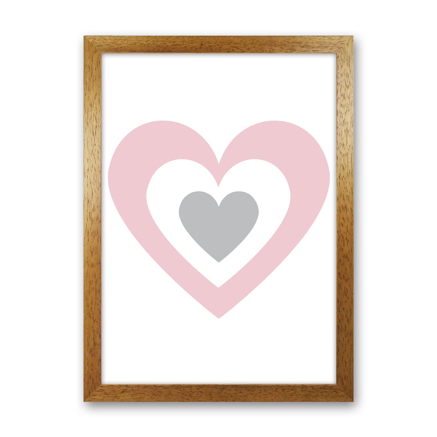 Pink And Grey Heart Modern Print Oak Grain