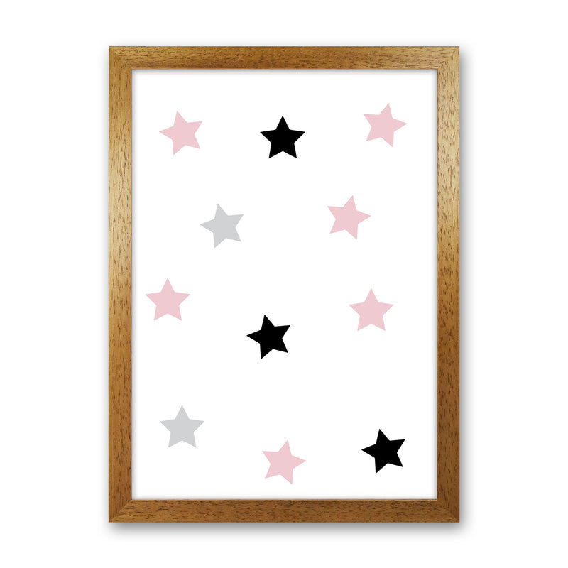 Pink Black And Grey Stars Modern Print Oak Grain