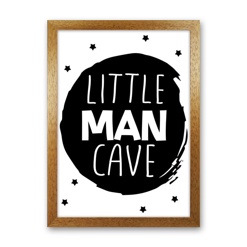 Little Man Cave Black Circle Framed Nursey Wall Art Print Oak Grain