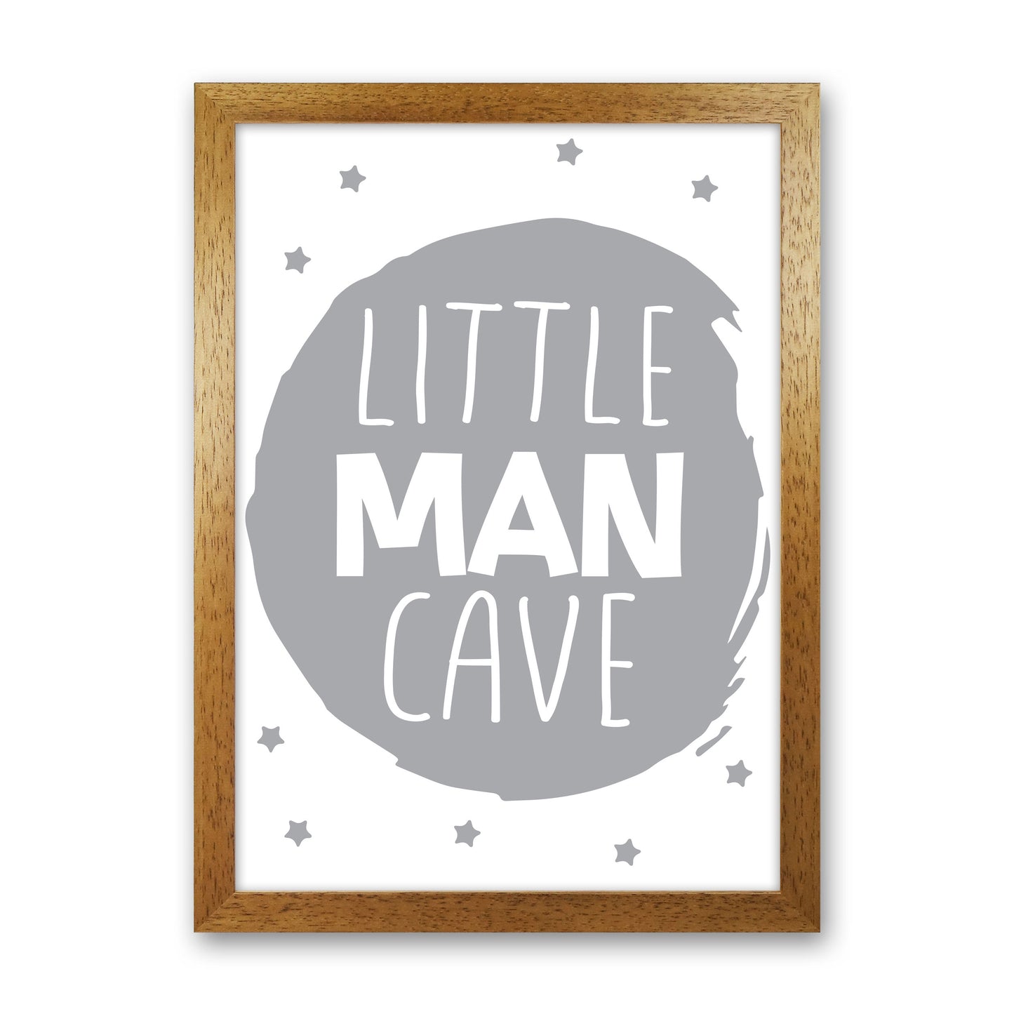 Little Man Cave Grey Circle Framed Nursey Wall Art Print Oak Grain