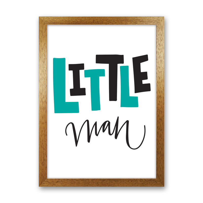 Little Man Teal And Black Framed Nursey Wall Art Print Oak Grain