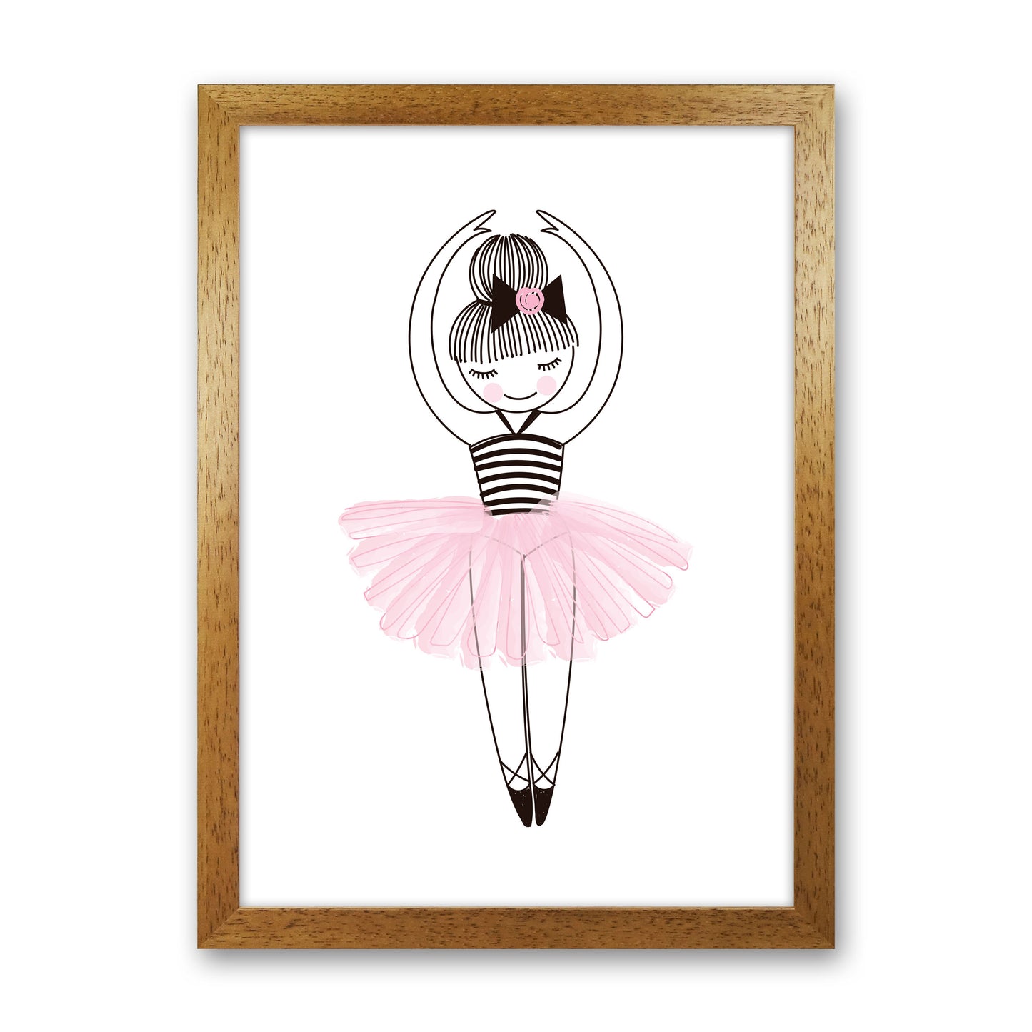Girl&#39;s Ballerina Drawing Multi Set Illustration Wall Art Poster Print Oak Grain