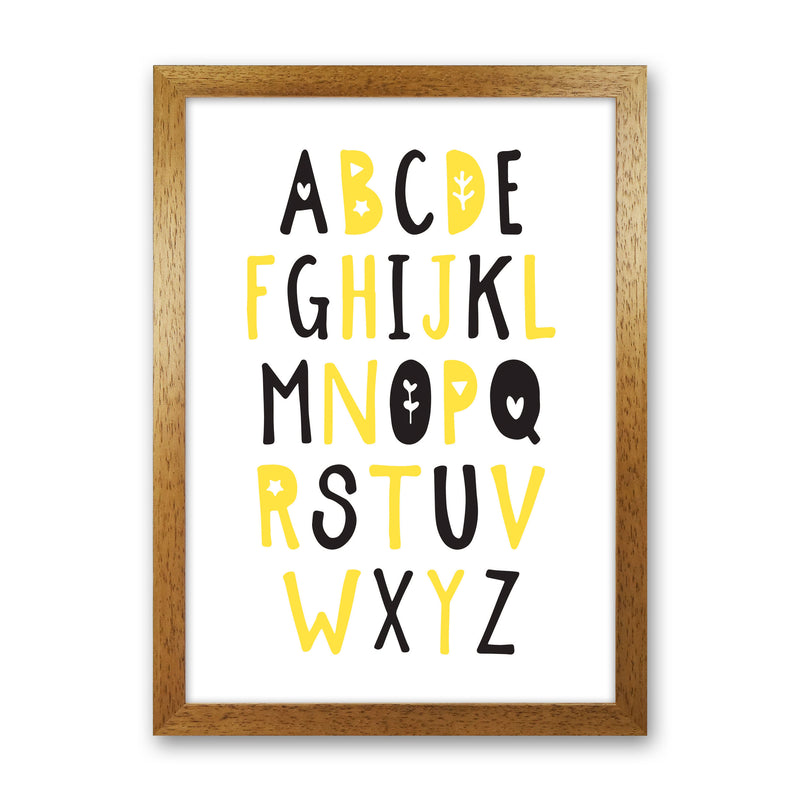 Black And Yellow Alphabet Framed Nursey Wall Art Print Oak Grain