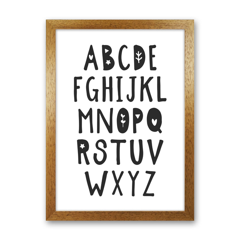 Black Alphabet Framed Nursey Wall Art Print Oak Grain