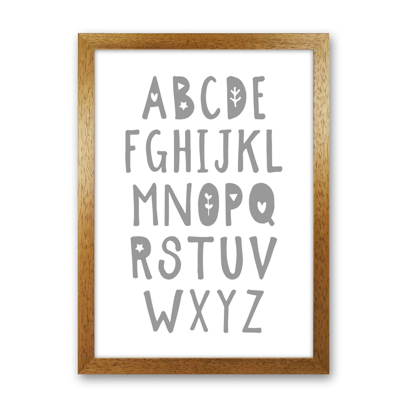 Grey Alphabet Framed Nursey Wall Art Print Oak Grain