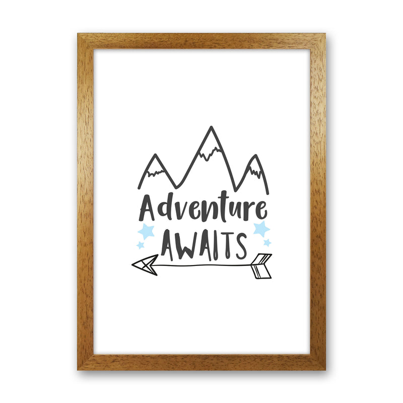 Adventure Awaits Framed Typography Wall Art Print Oak Grain