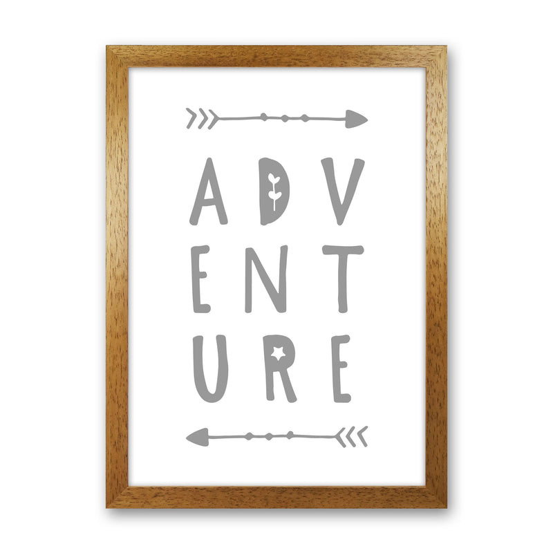 Adventure Grey Framed Typography Wall Art Print Oak Grain