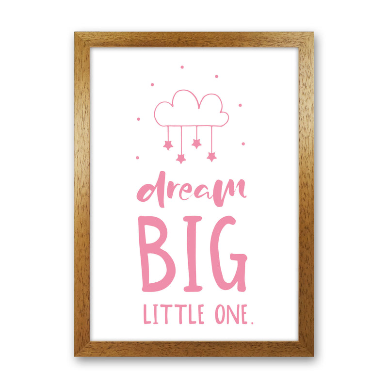 Dream Big Little One Pink Framed Nursey Wall Art Print Oak Grain