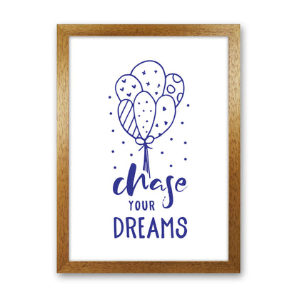 Chase Your Dreams Navy Framed Typography Wall Art Print Oak Grain