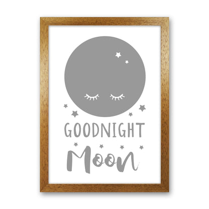Goodnight Moon Grey Framed Nursey Wall Art Print Oak Grain