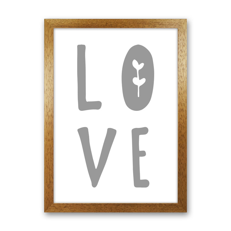 Love Grey Framed Typography Wall Art Print Oak Grain