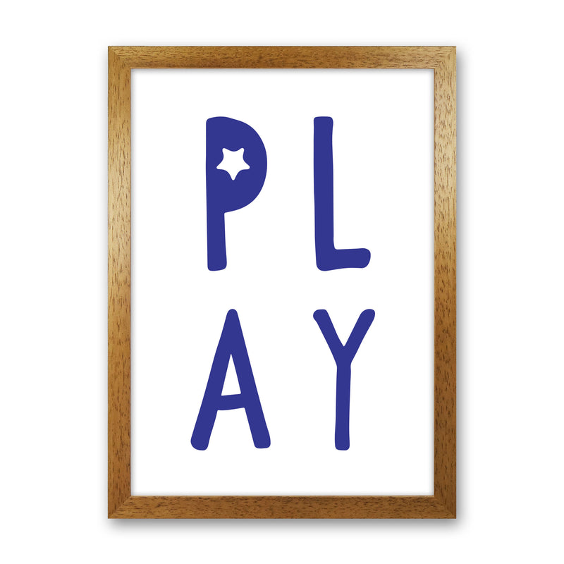 Play Navy Framed Typography Wall Art Print Oak Grain