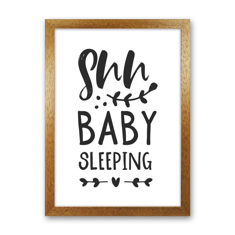 Shh Baby Sleeping Black Framed Nursey Wall Art Print Oak Grain