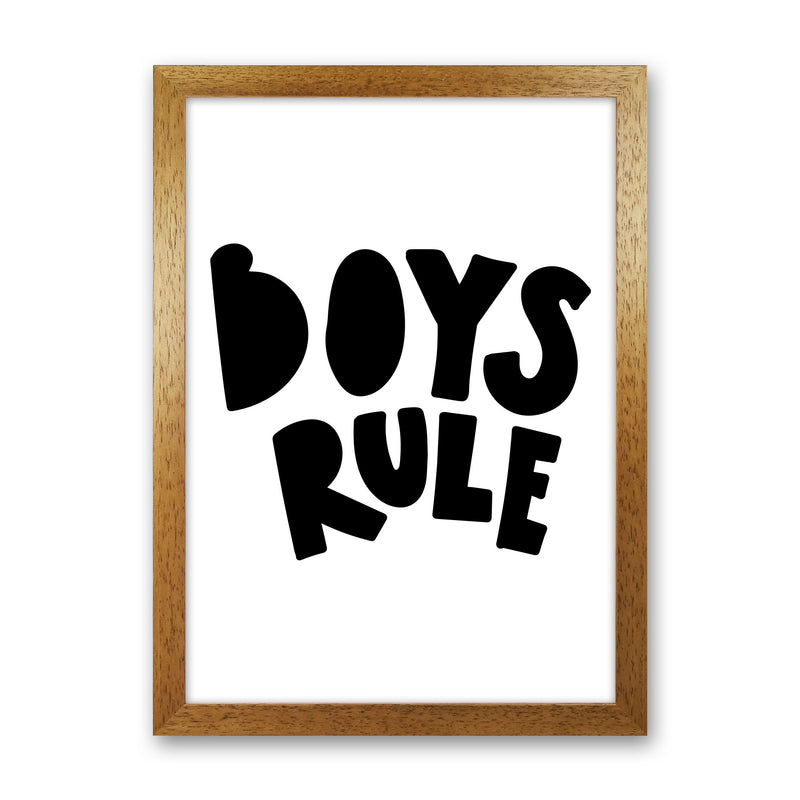 Boys Rule Black Framed Nursey Wall Art Print Oak Grain