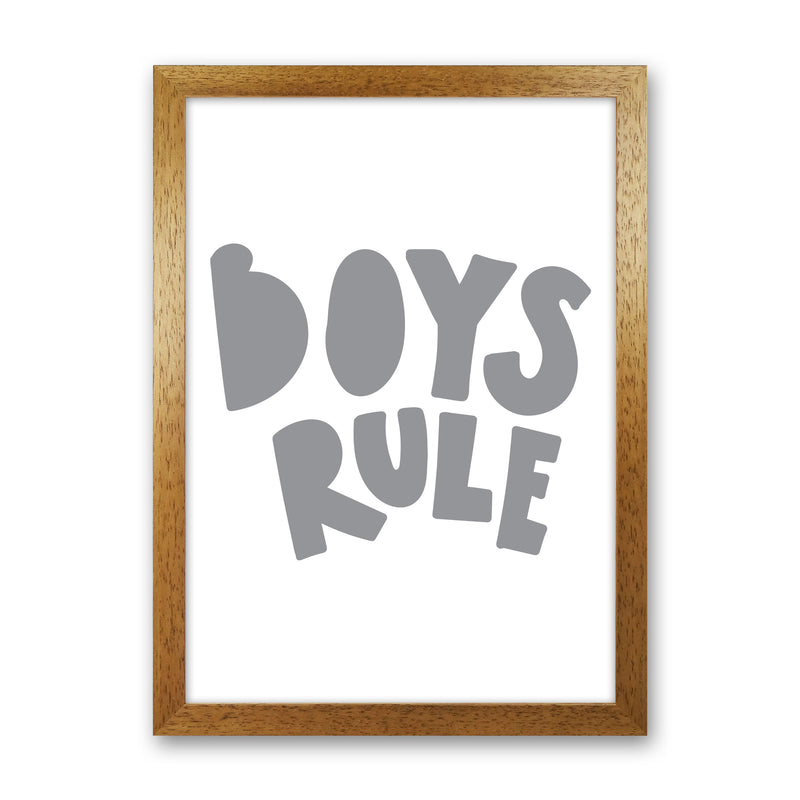 Boys Rule Grey Framed Nursey Wall Art Print Oak Grain