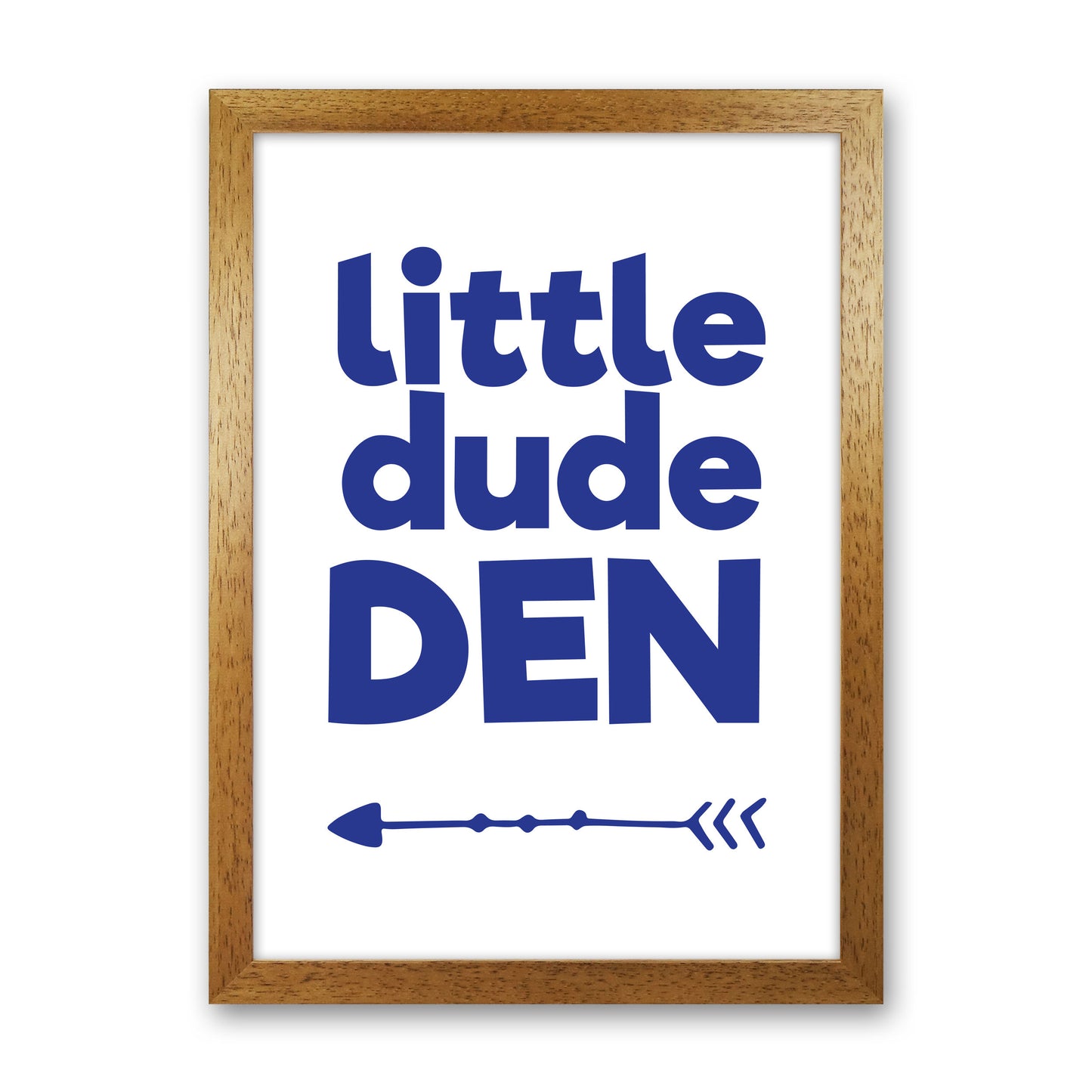Little Dude Den Navy Framed Nursey Wall Art Print Oak Grain
