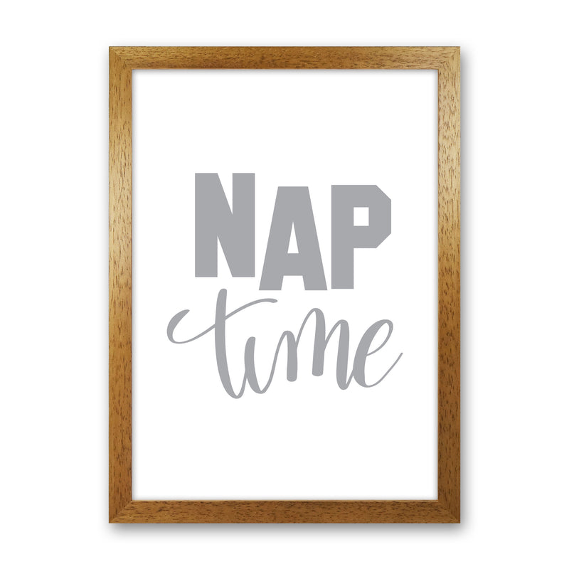 Nap Time Grey Framed Typography Wall Art Print Oak Grain