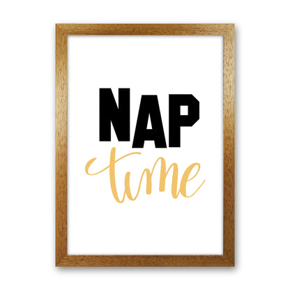 Nap Time Black And Mustard Framed Typography Wall Art Print Oak Grain