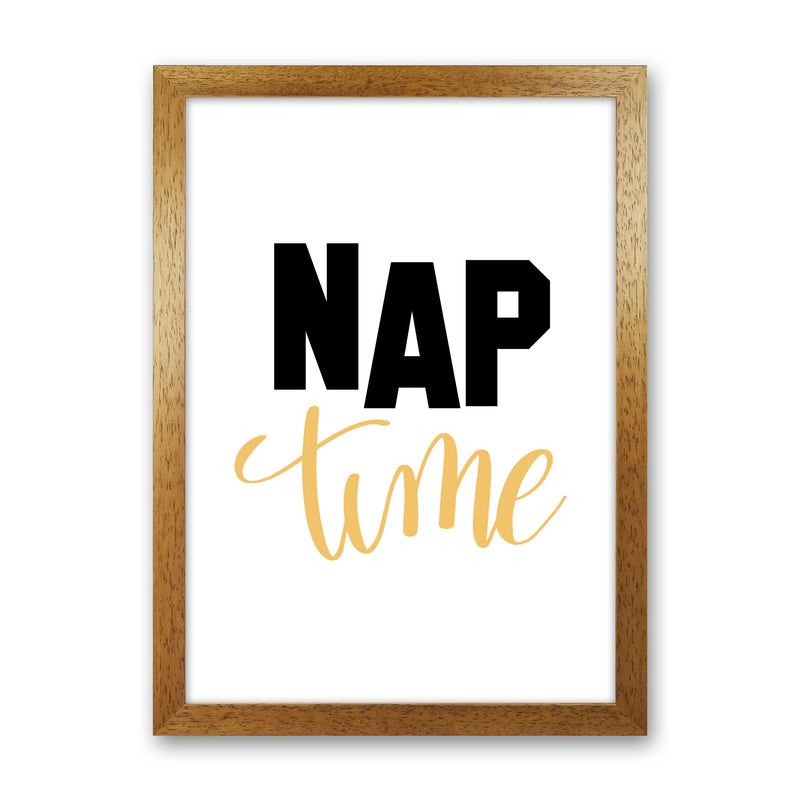 Nap Time Black And Mustard Framed Typography Wall Art Print Oak Grain