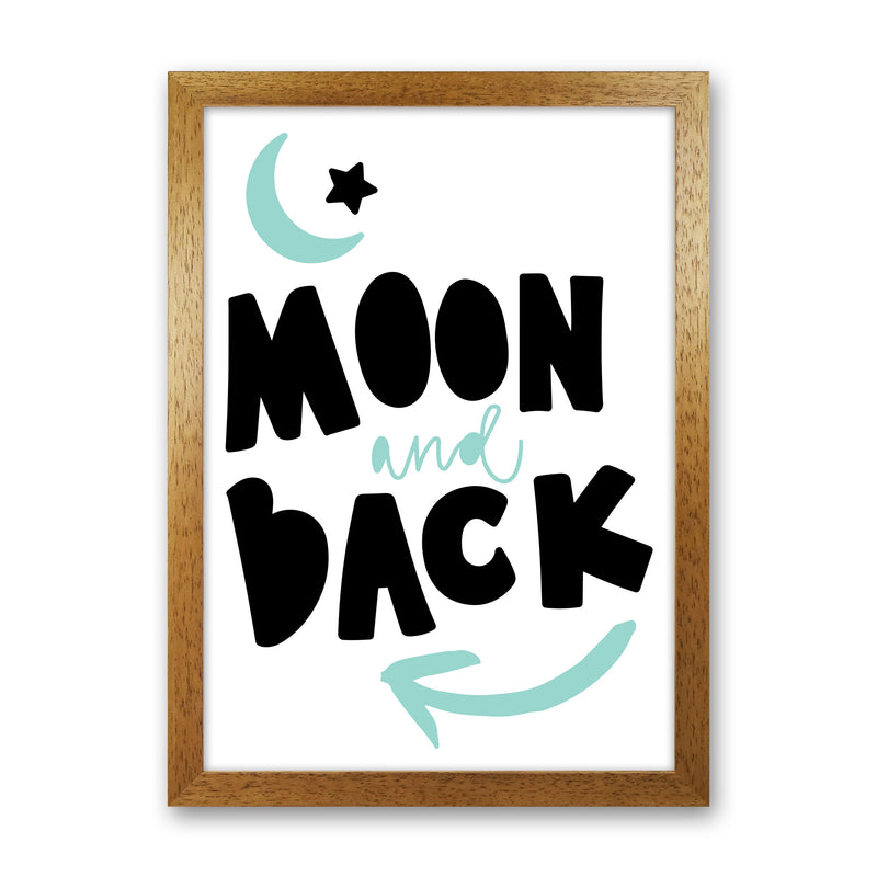 Moon And Back Black And Mint Framed Typography Wall Art Print Oak Grain