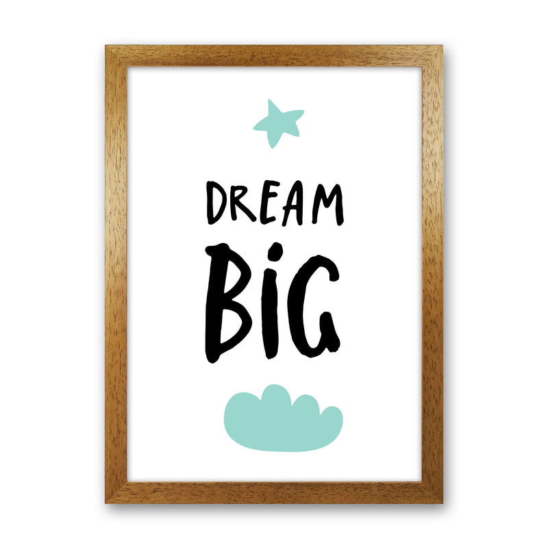 Dream Big Mint Cloud Framed Typography Wall Art Print Oak Grain