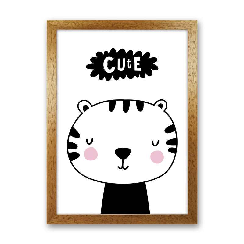 Cute Scandi Tiger Modern Print Animal Art Print Oak Grain